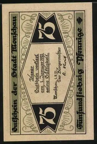 Notgeld Monschau, 1921, 75 Pfennig, Ruine Halter Abbildung und lokale Mundart