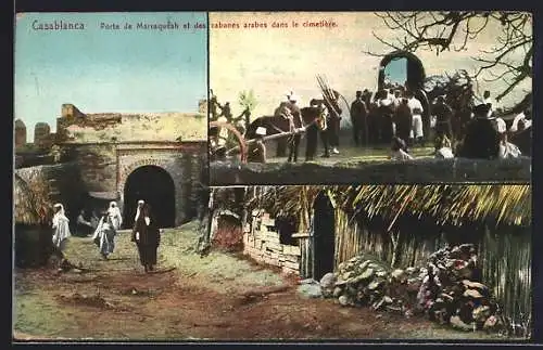 AK Casablanca, Porte de Marraquesh et des cabanes arabes dans le cimetière