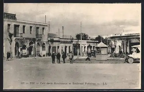 AK Fez, Café de la Renaissance et Boulevard Poémiran