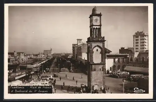 AK Casablanca, Place de France et Boulevard du 4e Zouaves