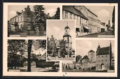 AK Wittstock / Dosse, Fachschule für Landwirtschaf, Rudolf-Breitscheid-Strasse, Rathaus, Alte Stadtmauer und Amtshof