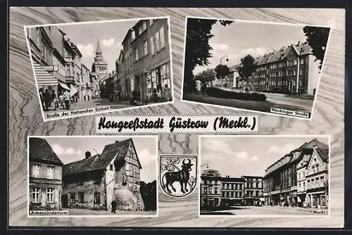 AK Güstrow, Neukruger Strasse, Strasse der Nationalen Einheit, Markt