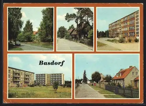 AK Basdorf / Barnim, Karl-Marx-Platz, Puschkinstrasse, Karl-Schweitzer-Oberschule, Neubauten in der Erich-Weinert-Strasse