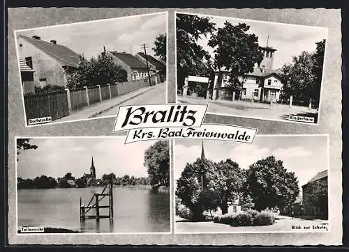 AK Bralitz /Bad Freienwalde, Dorfstrasse, Kinderheim, Blick zur Schule