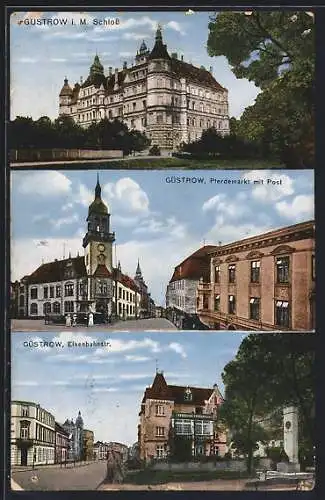 AK Güstrow i. M., Schloss, Pferdemarkt, Eisenbahnhstraé