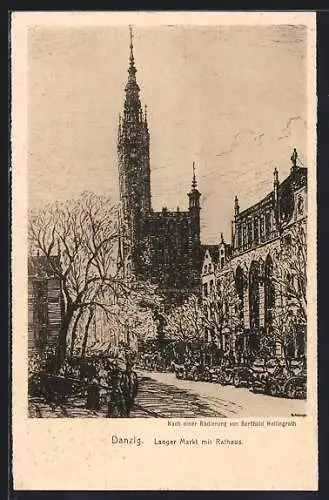 Künstler-AK Danzig, Langer Markt mit Rathaus