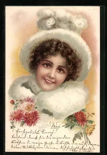 AK Allegorie Winter, Frau warm eingepackt