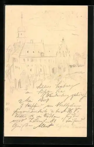 Künstler-AK Handgemalt: Kirchen-Panorama