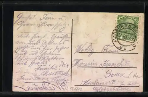 Künstler-AK Handgemalt: Winzerei mit Bäumen