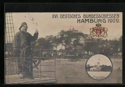AK Hamburg, XVI. Deutsches Bundesschiessen 1909, Blankenese an der Elbe, Uhlenhorster Fährhaus, Montage
