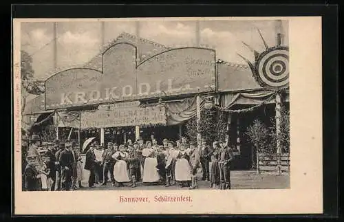 AK Hannover, Schützenfest, Menschenmenge vor Krokodil-Würstchenstand