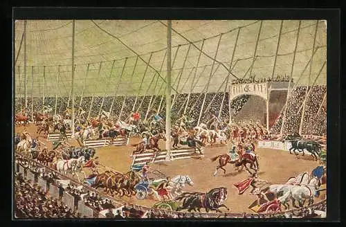 AK Riesen-Zirkus Krone, Der Circus Maxim II mit seinen altrömischen Arenaspielen und Wagenwettkämpfen