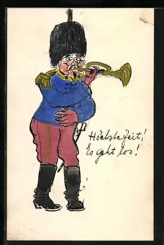 Künstler-AK Handgemalt: Soldat mit Trompete