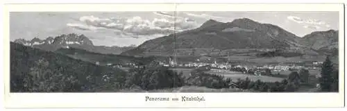 Klapp-AK Kitzbühel, Stöckls Gasthof zum schwarzen Adler, Panoramablick auf Ort und Berge