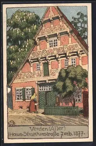 Künstler-AK Verden /Aller, Haus Strukturstrasse 7, erbaut 1577