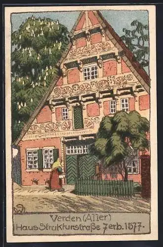 Künstler-AK Verden /Aller, Haus Strukturstrasse 7, erbaut 1577