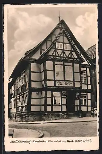 AK Stadtoldendorf, Gasthaus Ratskeller, Wohnhaus des Dichters Wilhelm Raabe