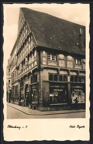 AK Oldenburg i. O., Haus Wilh. Degode, Stoffgeschäft, mit Strassenecke