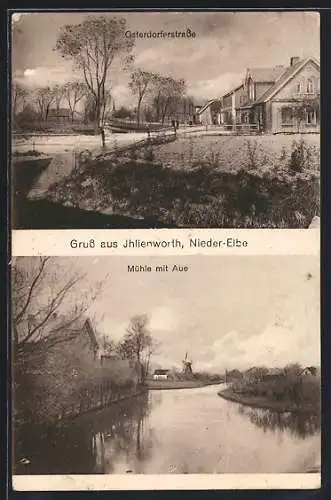 AK Ihlienworth /Elbe, Osterdorferstrasse, Mühle mit Aue