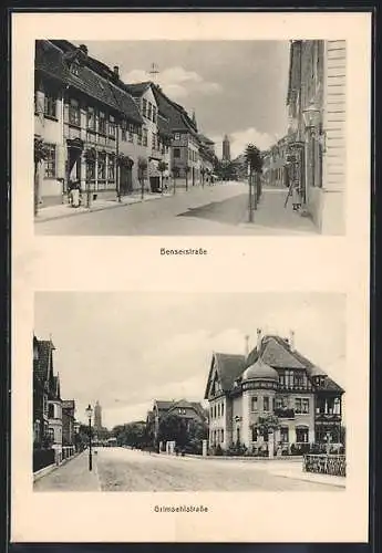 AK Einbeck, Benserstrasse und Grimsehlstrasse mit Turm, rückseitig Kurhaus zur Hube A. Hase