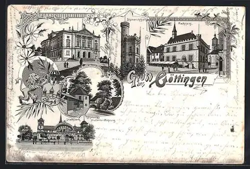 Lithographie Göttingen, Stadtpark, Bismarck`s Studentenwohnung und Bismarckthurm