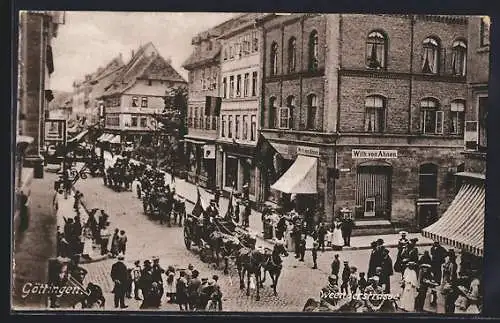 AK Göttingen, Weenderstrasse mit Festzug aus der Vogelschau