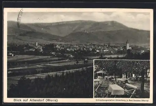 AK Bad Sooden-Allendorf, Erfrischungsstation Ahrenherg mit Gartenlokal, Panorama