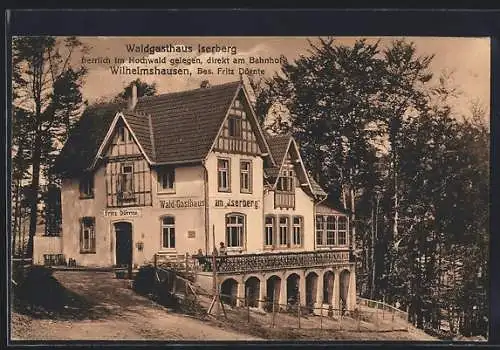 AK Wilhelmshausen, Waldgasthaus Iserberg, direkt am Bahnhof