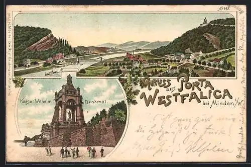 AK Porta Westfalica, Totalansicht, Kaiser-Wilhelm-Denkmal, Um 1900
