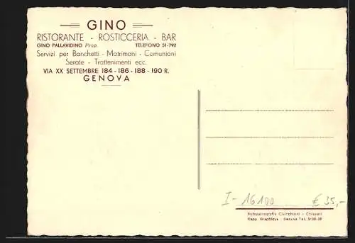 AK Genova, Ristorante Gino, Via XX Settembre 184, 186, 188, 190