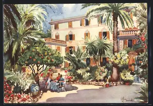 Künstler-AK Genova, Nervi, Albergo Pensione Bürgi