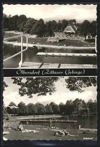 AK Olbersdorf /Zittauer Gebirge, Volksbad mit Besuchern