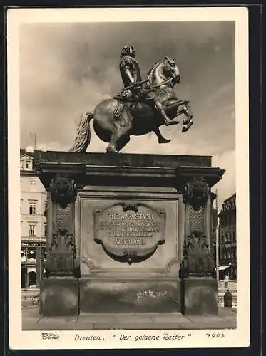 Foto-AK Walter Hahn, Dresden, Nr. 7903: Dresden, Der goldene Reiter-Denkmal