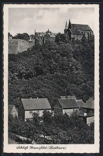 AK Mansfeld /Südharz, Teilansicht mit Schloss
