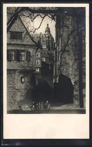 AK Marburg, Blick vom lutherischen Kirchhof zum Schloss