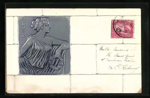 AK Silberne Fliese mit der Nike, Jugendstil