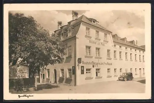 AK Geroldsgrün, Gasthof zur Post mit Auto