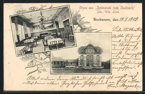 AK Bockenem, Restaurant zum Stadtpark W. Linne, mit Innenansicht