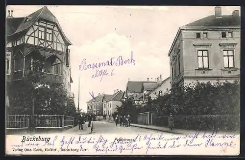 AK Bückeburg, Feldstrasse mit Pensionat Bock