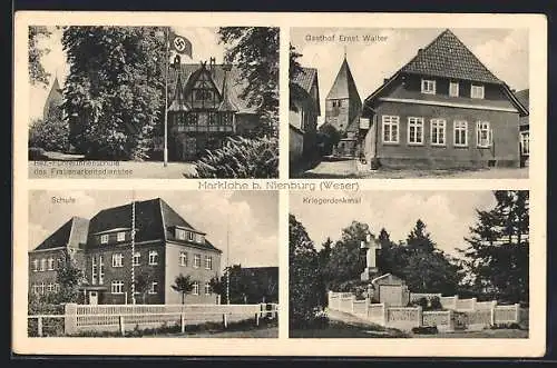 AK Marklohe /Nienburg, Gasthof Emil Walter, Führerinnenschule des Frauenarbeitsdienstes, Kriegerdenkmal