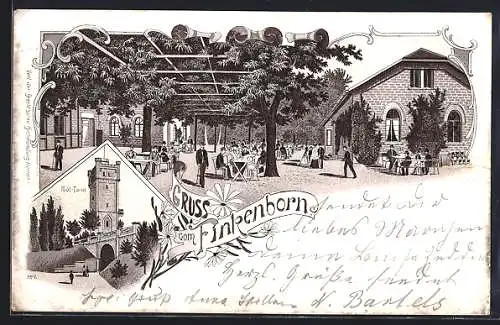 Lithographie Hameln, Gasthof zum Finkenborn, Klüt-Turm