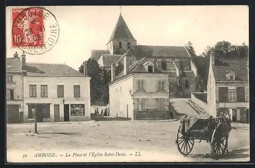 AK Amboise, La Place et l`Église Saint-Denis