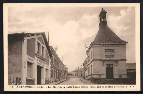 AK Artannes, La Mairie, La Salle d`Educations physique et la Rue principale