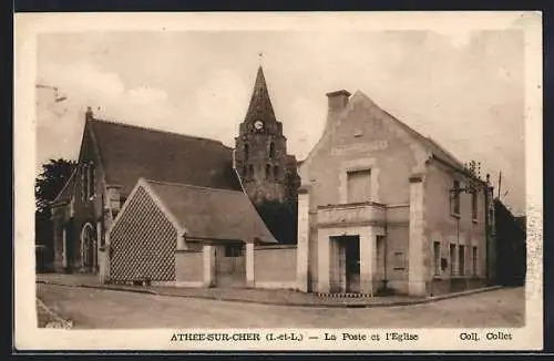 AK Athée-sur-Cher, La Poste et l`Eglise