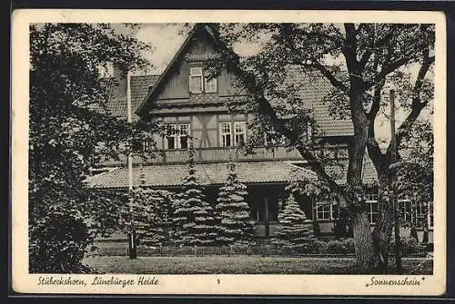 AK Stübeckshorn /Lüneburger Heide, Hotel-Pension Sonnenschein mit Garten