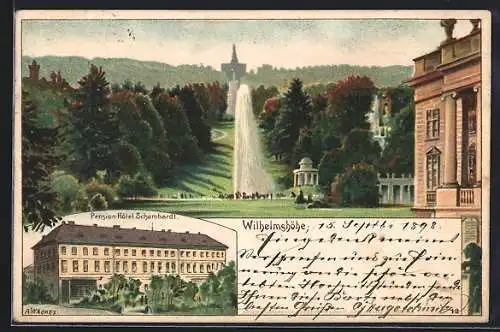 Lithographie Kassel, Hotel Schombardt, Wilhelmshöhe