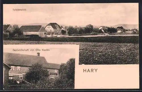 AK Hary, Gasthaus Otto Kasten, Totalansicht von einem Feld aus