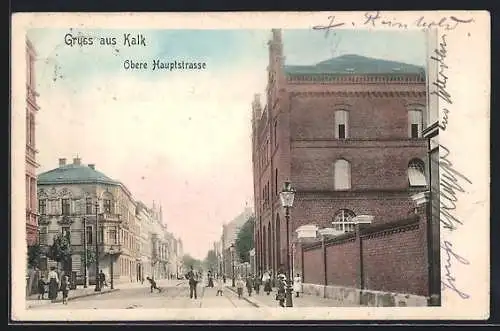 AK Köln-Kalk, Obere Hauptstrasse mit Klinkergebäude und Mauer