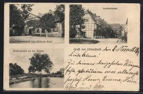 AK Oldenstadt, Gasthaus, Landratsamt, Wasserpartie an der Mühle