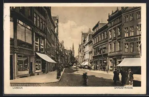 AK Lübeck, Sandstrasse mit Strassenbahn